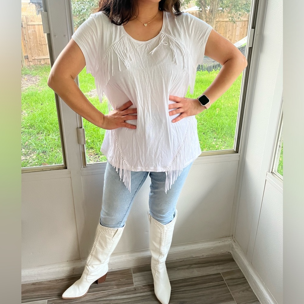 Chico’s white western style fringe top